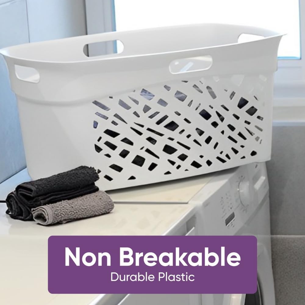 45L White Mosaic Laundry Basket with Ventilation, Lightweight & Durable