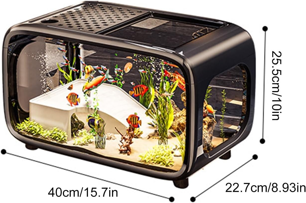Nano Aquarium Starter Kit with LED Light & Filter – 40x22.7x25.5cm Desk Fish Tan