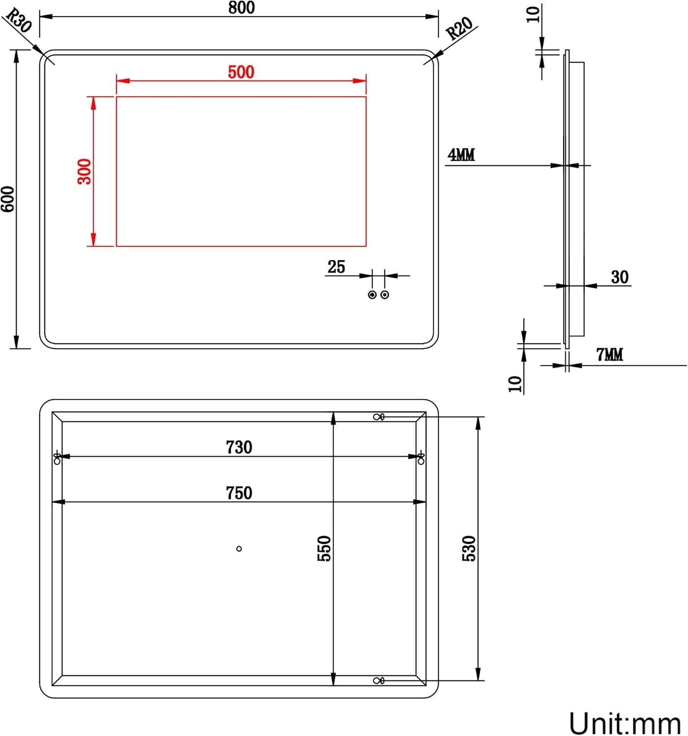 LED Bluetooth Bathroom Mirror 80x60cm Anti-Fog Shaver Socket Touch Dimmer