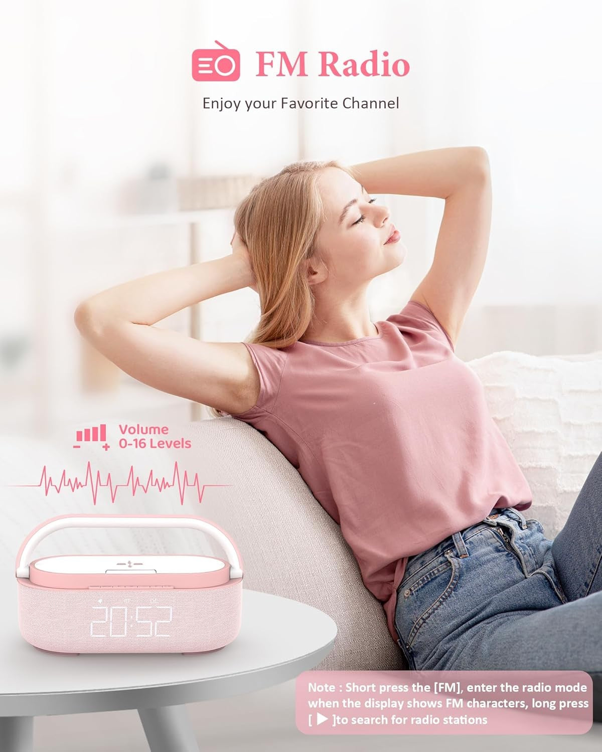 Bluetooth Alarm Clock Wireless Charger Speaker FM Radio Loud Snooze