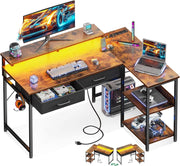 L Shaped 40" Gaming Desk w/ USB Ports, Drawers & LED – Vintage Home Office Table