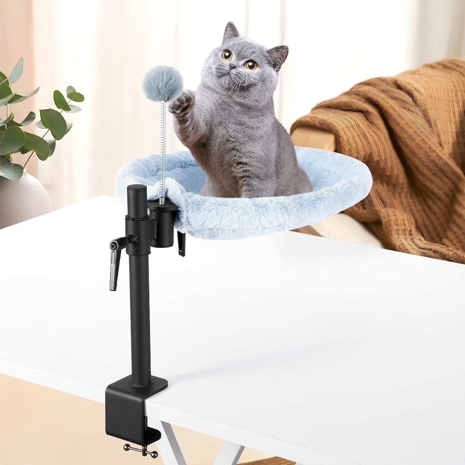 360 Rotating Desk Cat Bed Adjustable Cat Hammock with Washable Mats