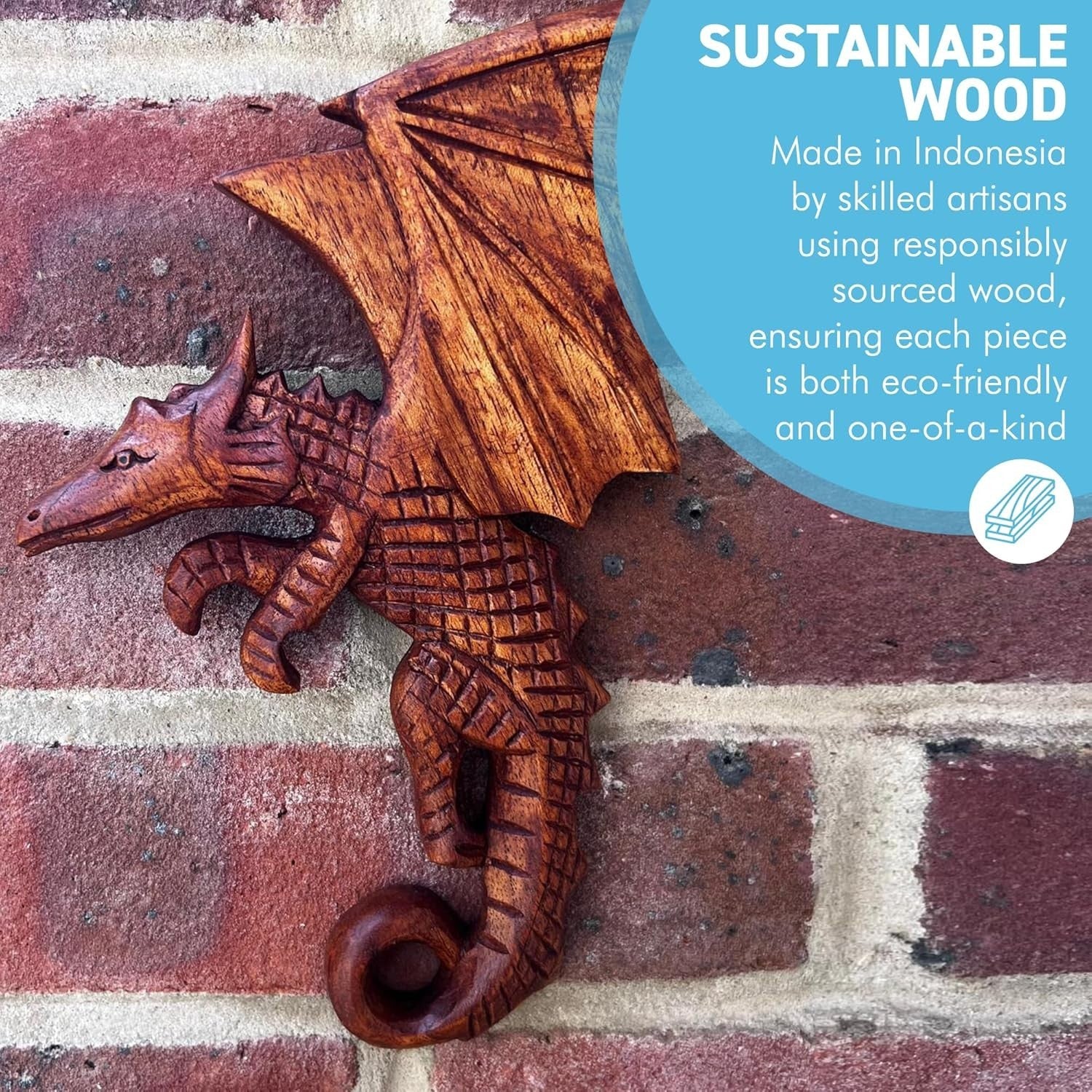 Hand-Carved Wooden Flying Dragon Wall Plaque | 23cm Ornamental Mythical