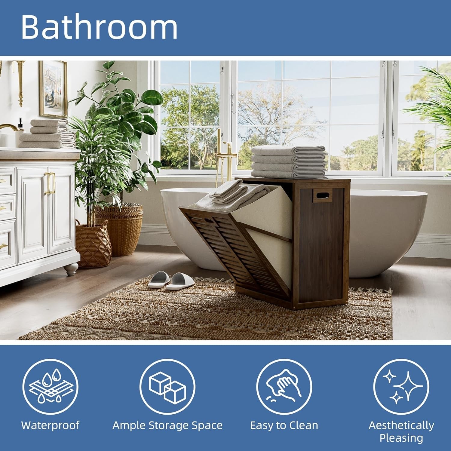 Walnut Bamboo Tilt Out Laundry Hamper Cabinet with Hidden Basket Storage