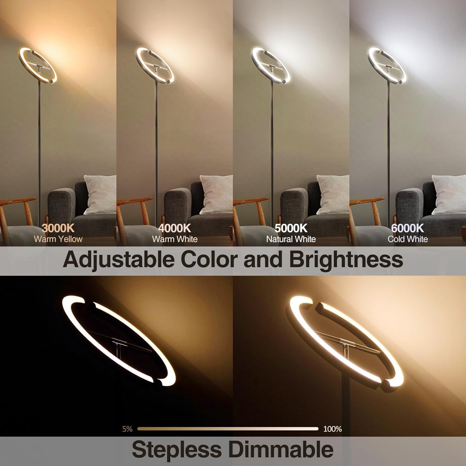 LED Uplighter Floor Lamp Dimmable Remote Touch Modern Standing Light