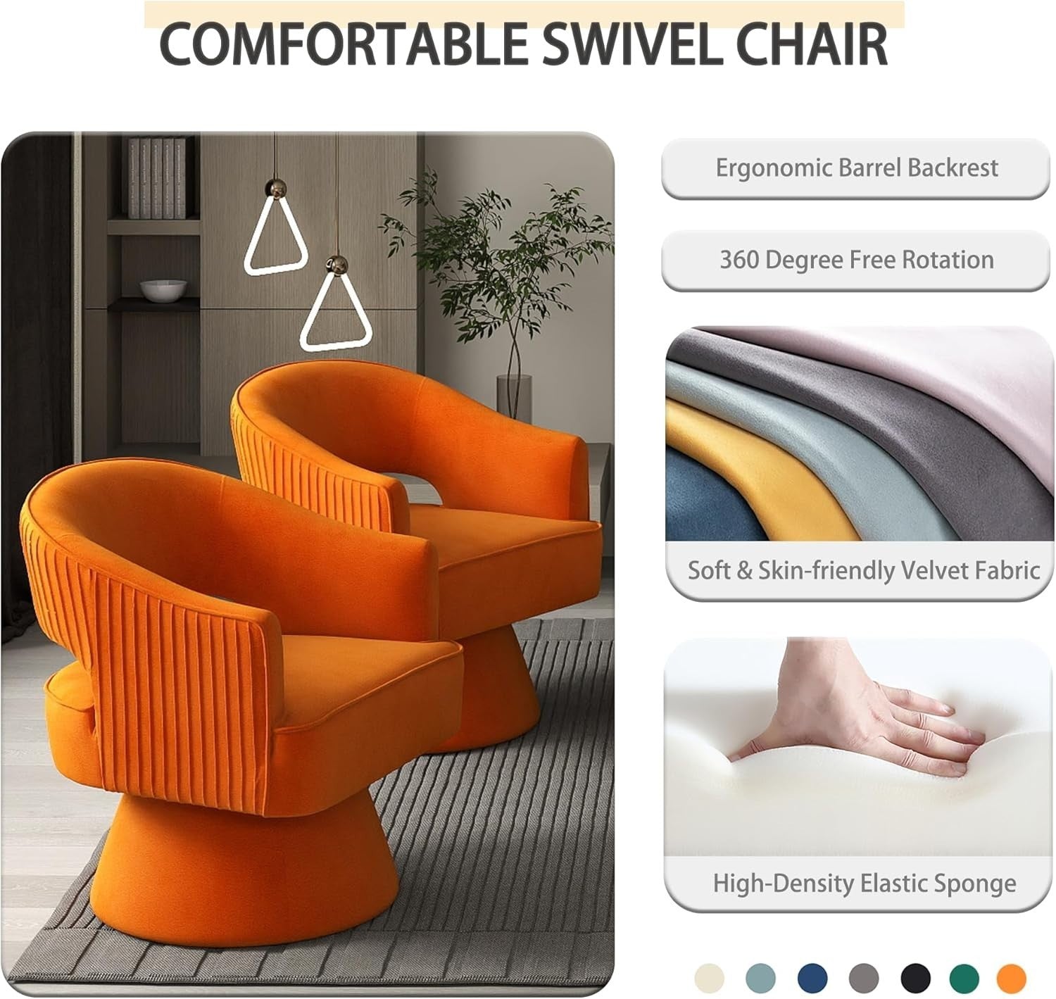 Velvet Swivel Barrel Chair 360° Accent Armchair Lounge Sofa Orange