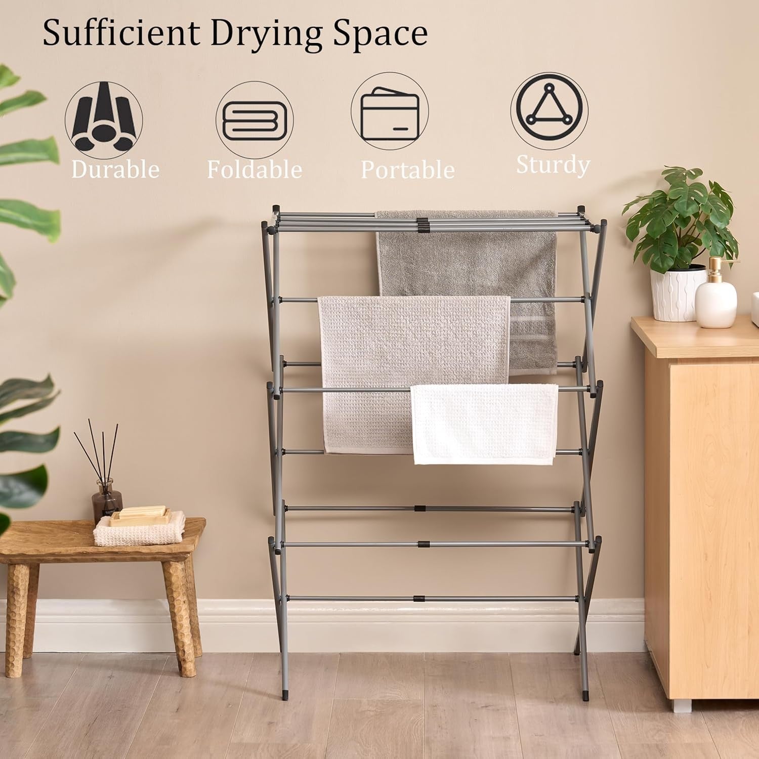 3 Tier Clothes Airer Folding Laundry Drying Rack Heavy Duty Space Saving