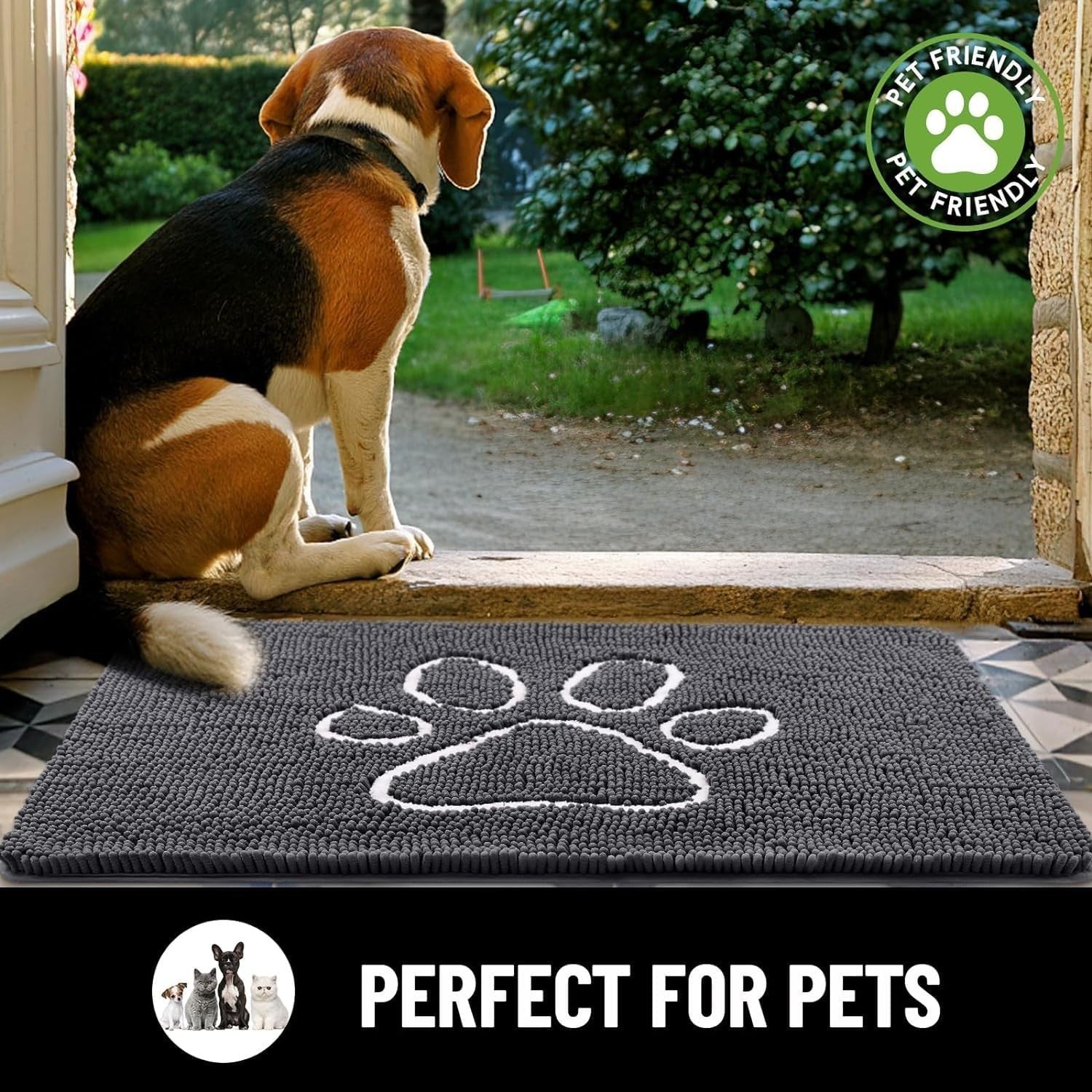 Dog Door Mat Super Absorbent Non Slip Chenille Indoor Entrance Rug 76x121cm