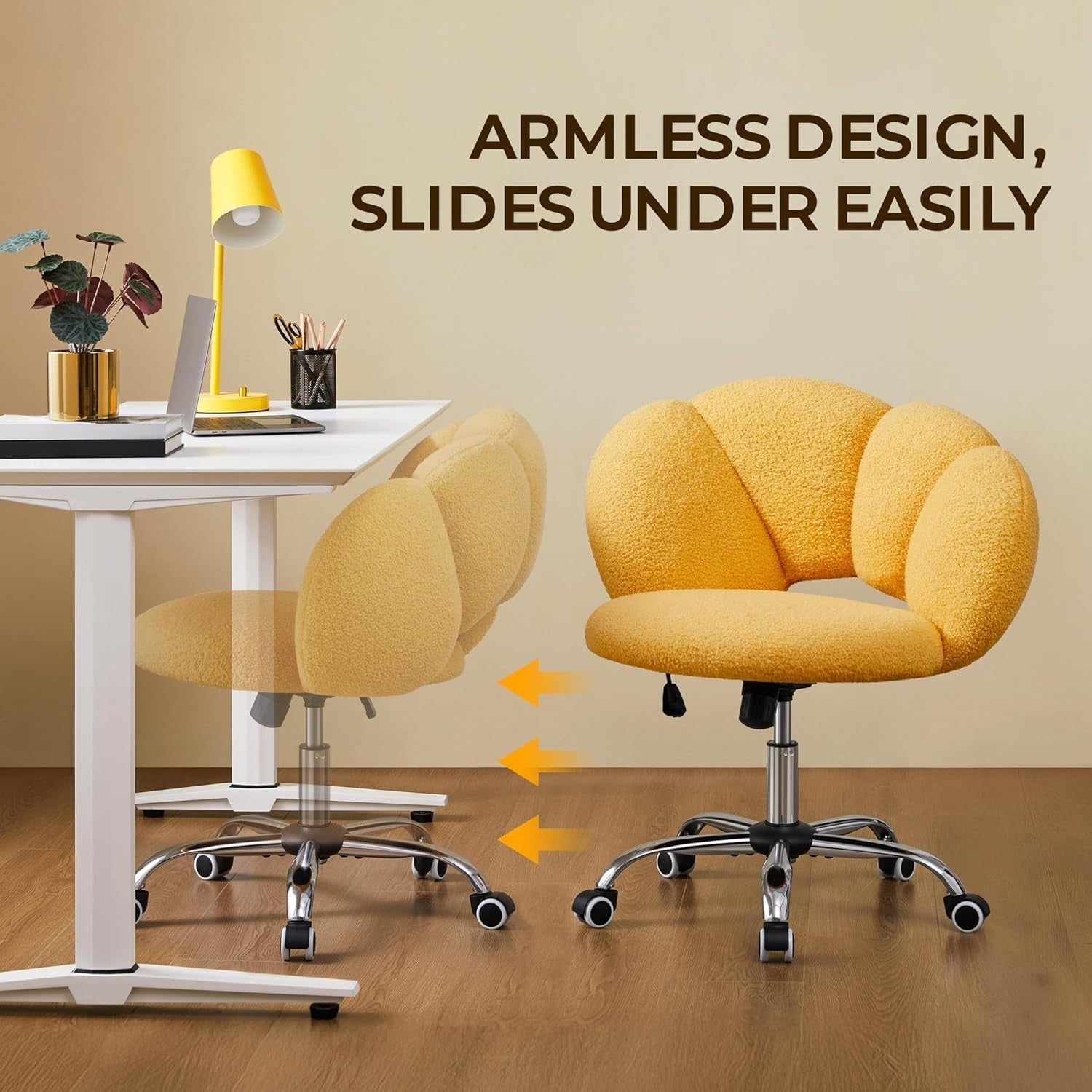 Yellow Boucle Cloud Vanity Chair Swivel Adjustable Desk Chair with Wheels