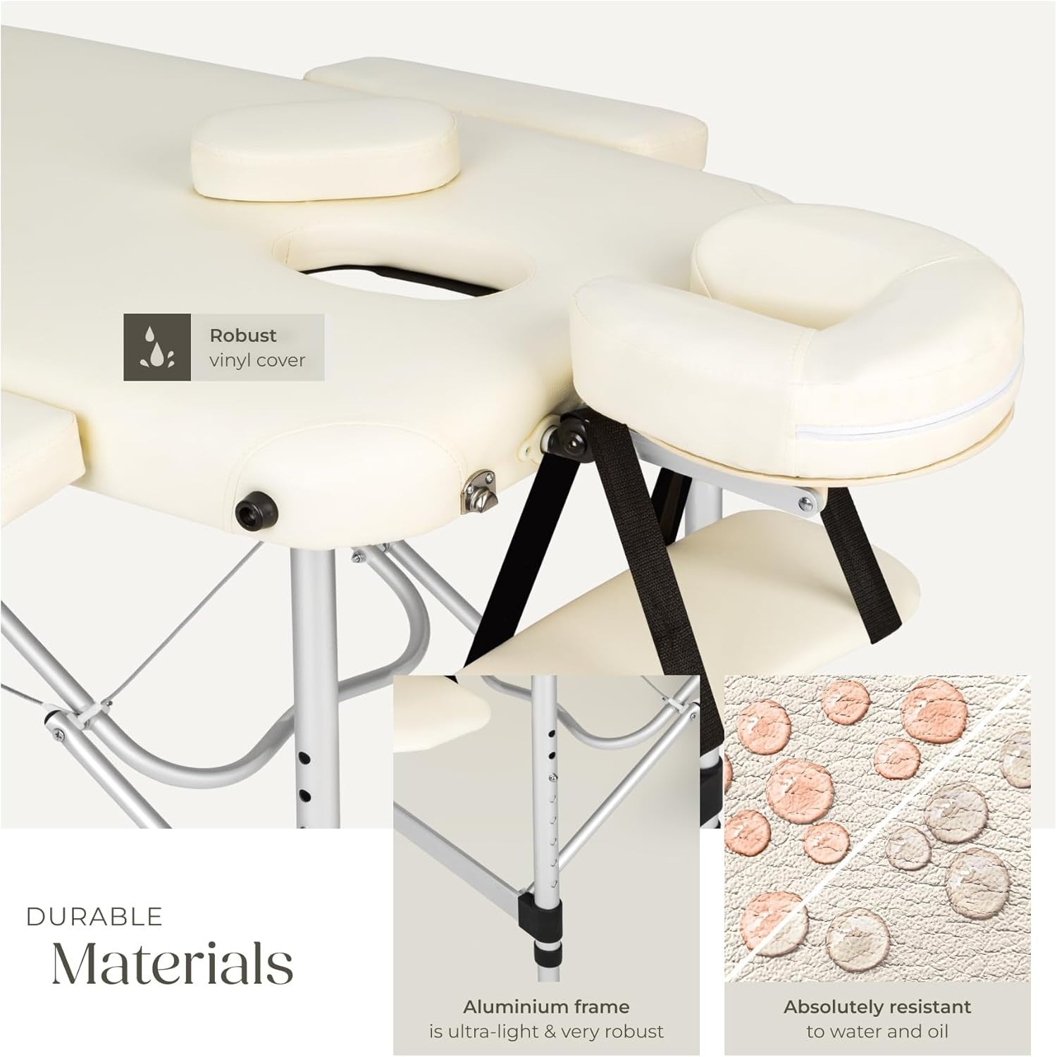 Portable 3 Section Massage Table Foldable Spa Beauty Bed 61cm Adjustable Beige