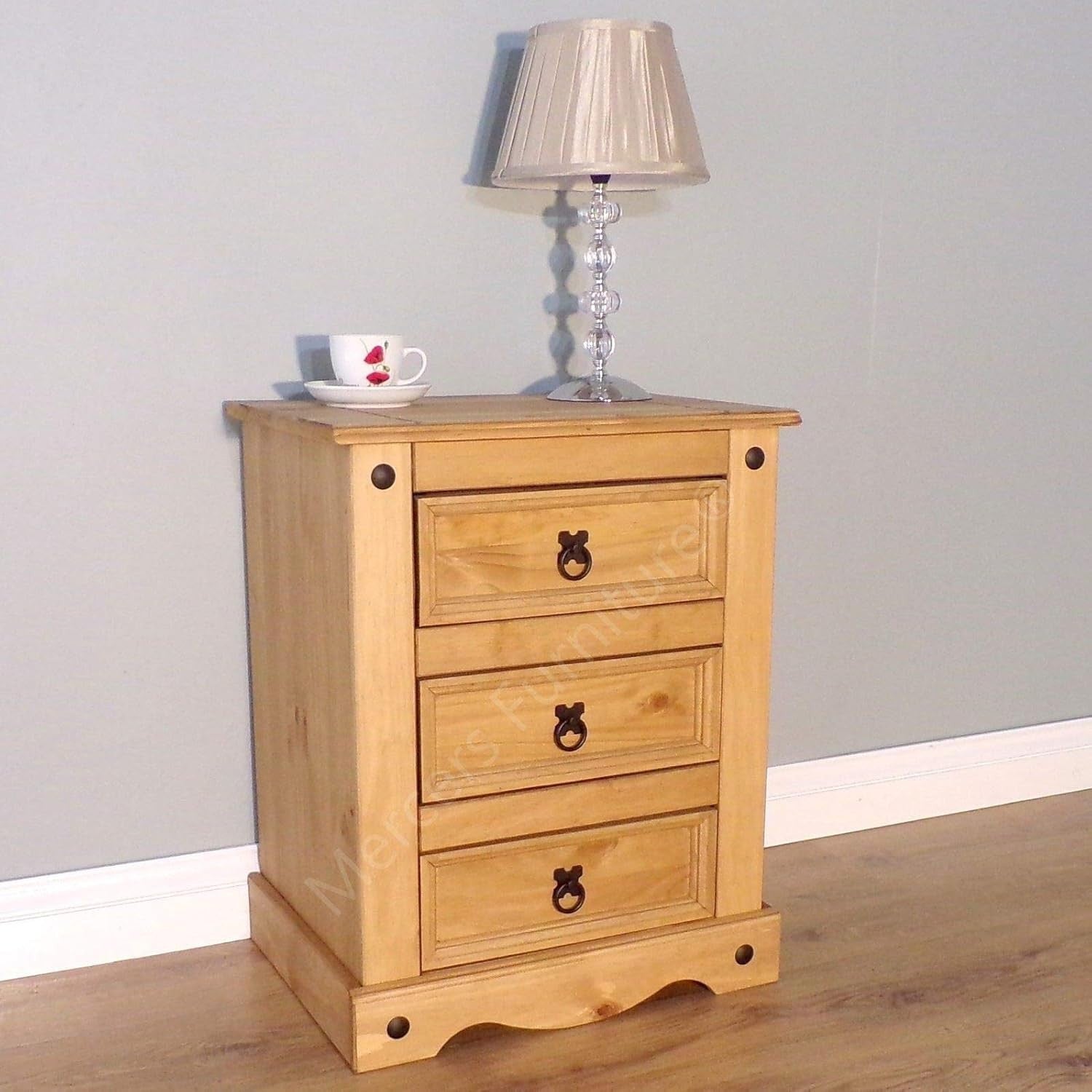 Rustic Pine 3 Drawer Bedside Table | Solid Wood Nightstand | Antique