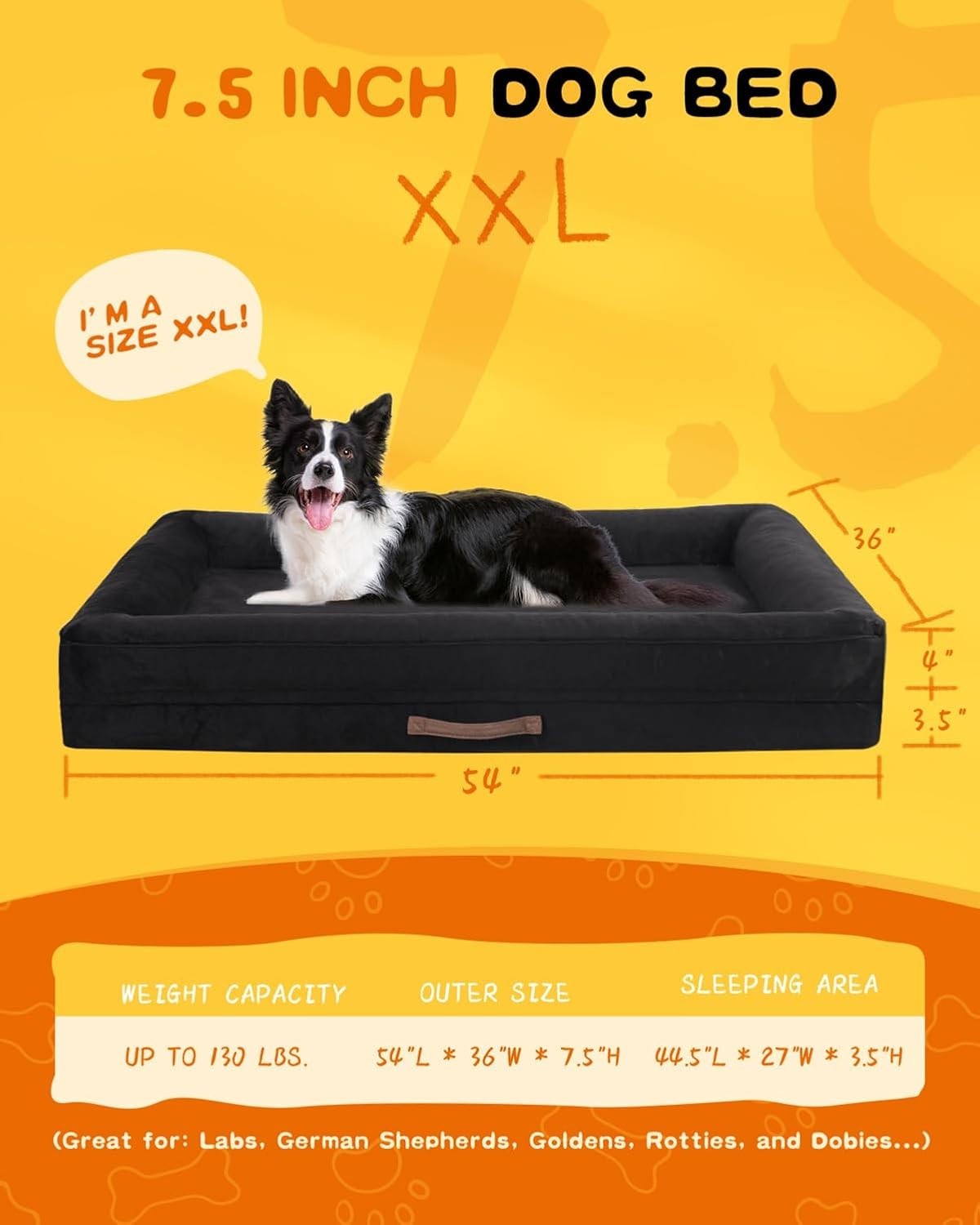 XXL Orthopedic Dog Bed 137x91cm Waterproof Washable Black