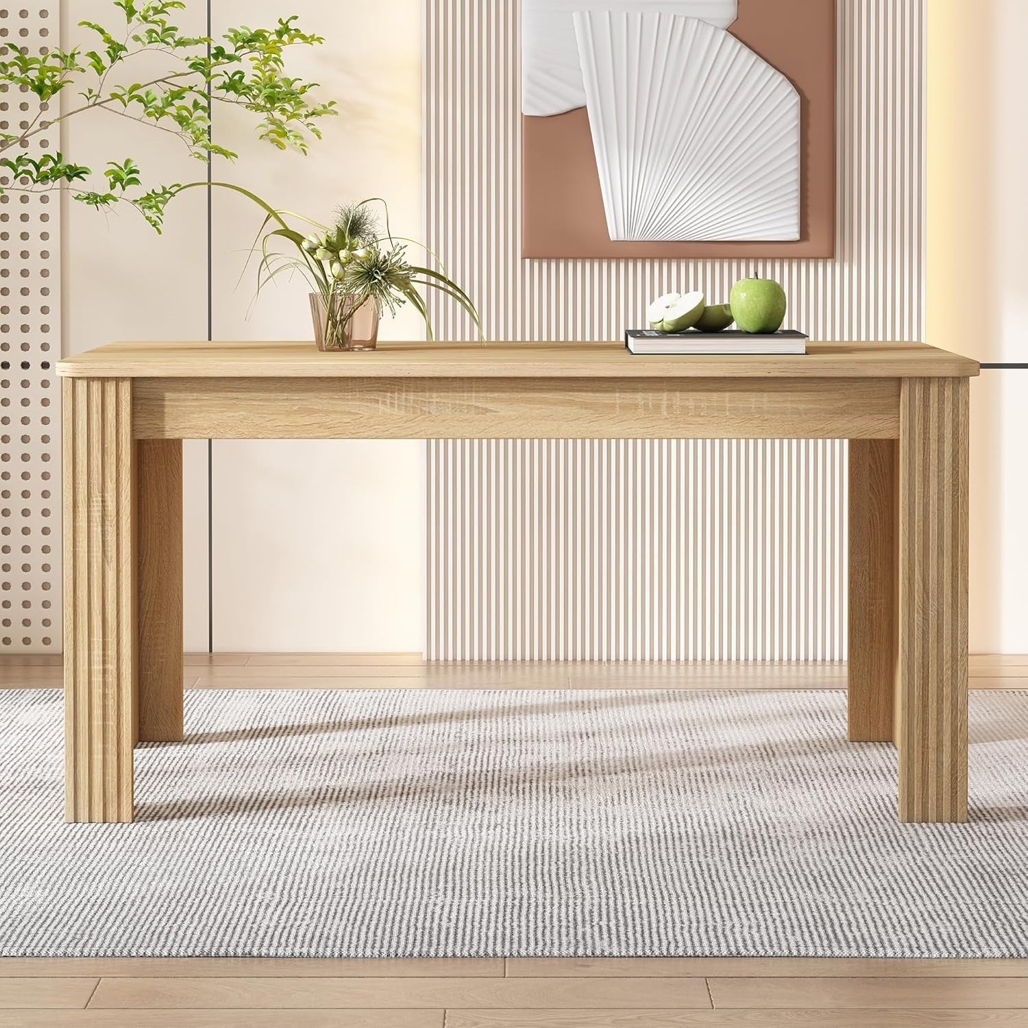Oak Dining Table Modern Rectangular 4 Seater Sturdy Easy Assembly 116cm
