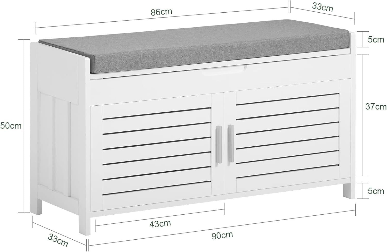 Shoe Storage Bench with Folding Padded Seat 2 Doors 90x33x50 cm White
