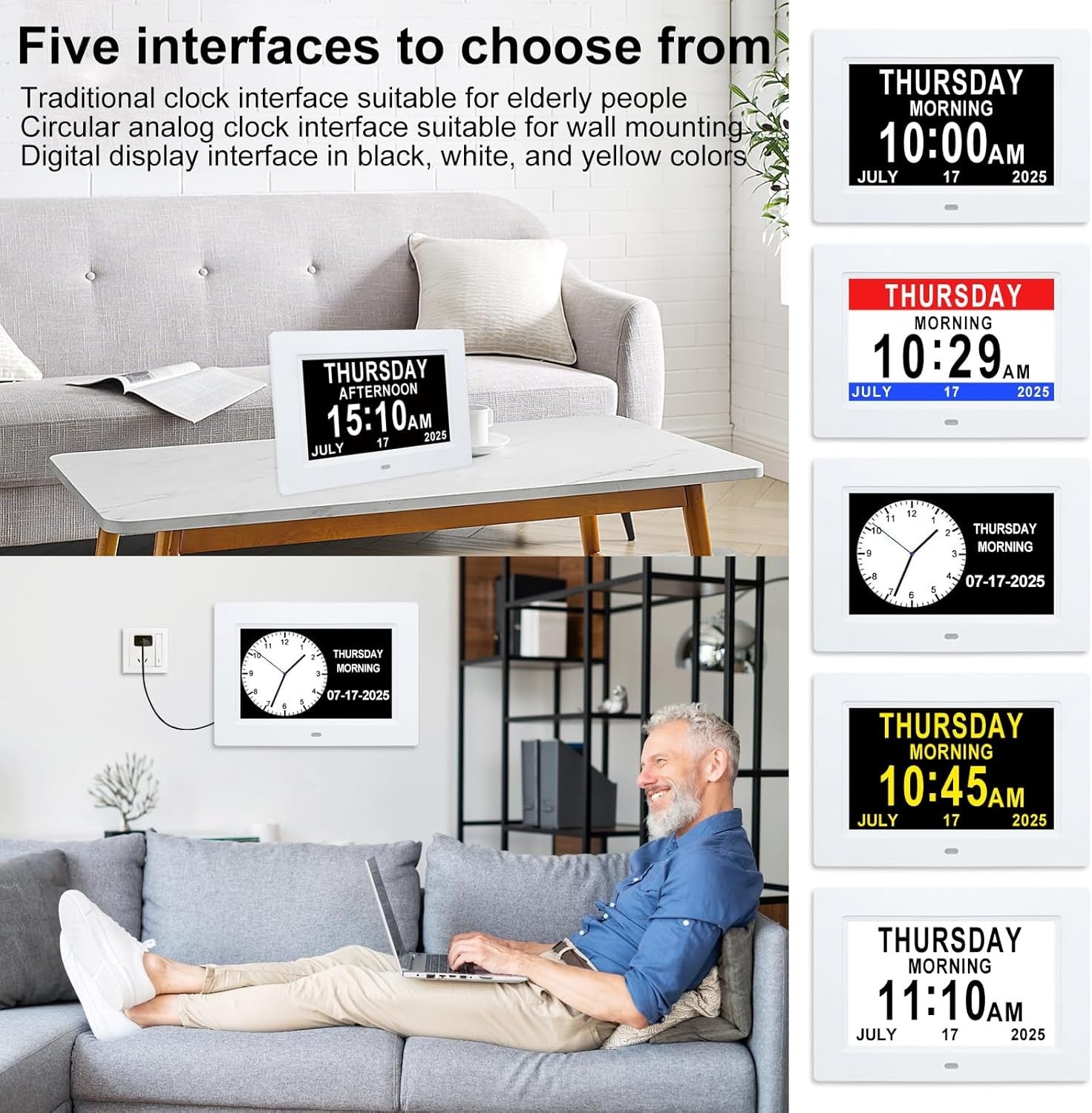 Large Dementia Clock Big Display Day Date Time Digital Auto Dim Elderly
