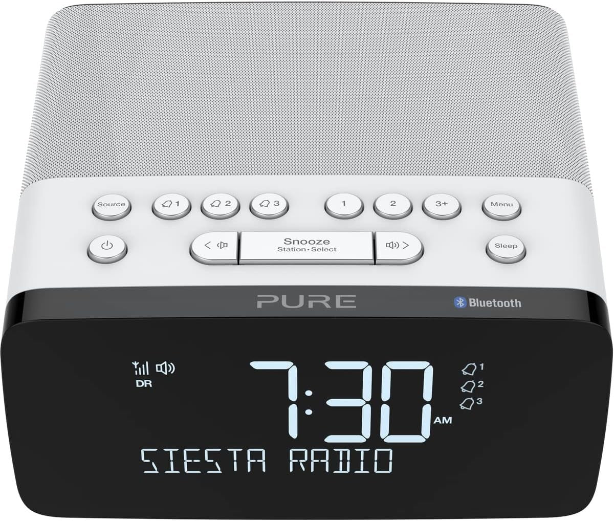 DAB Digital Alarm Clock Bluetooth Qi Wireless Charger Bedside Radio White