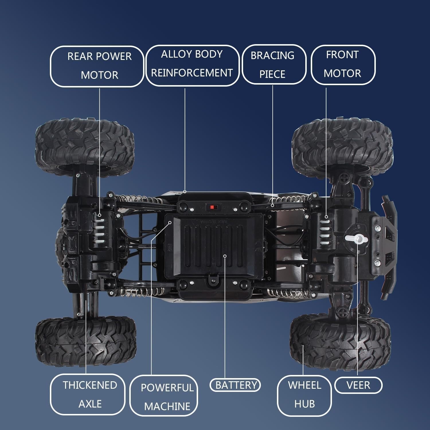 1:12 RC Monster Truck 4WD 2.4GHz Rock Crawler Metal Shell LED Car with 2 Batteri