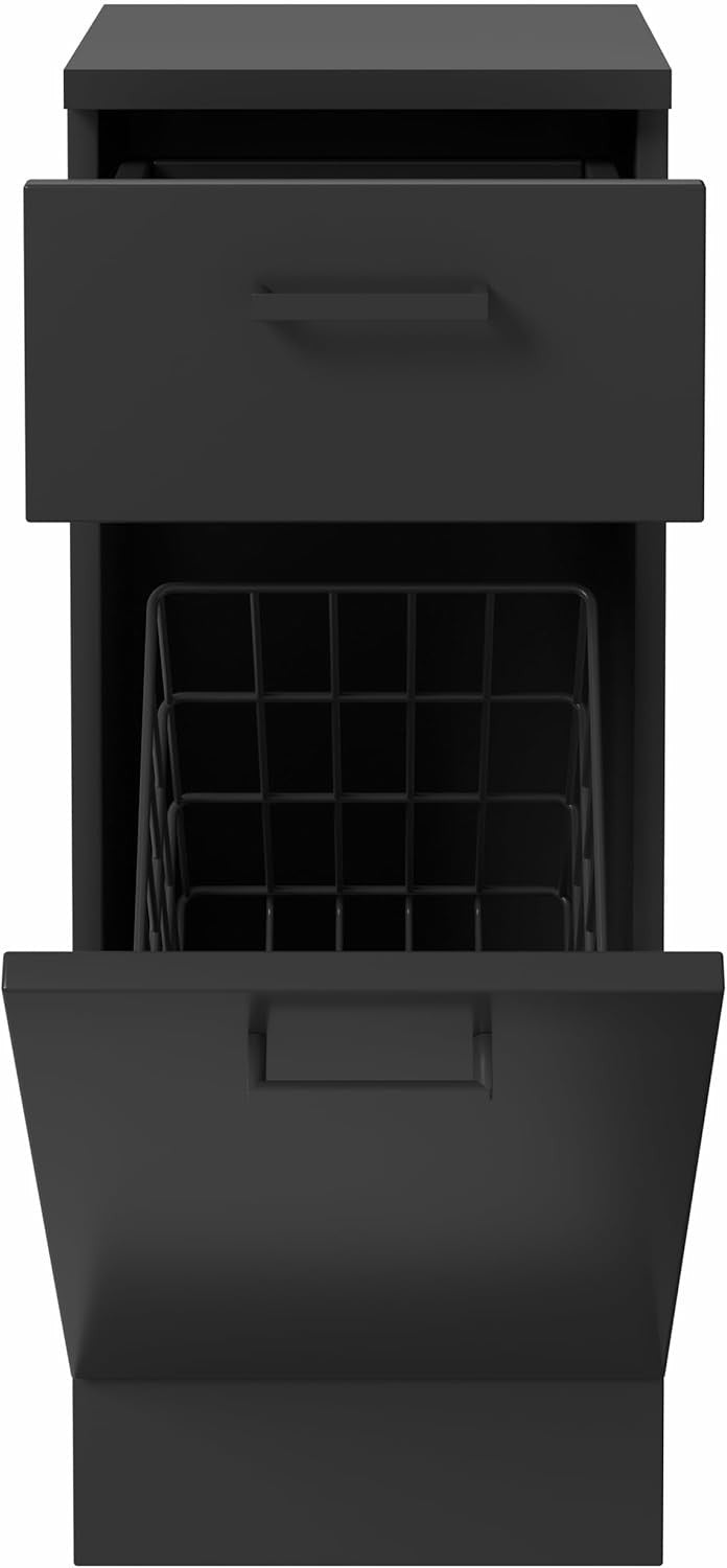 Black Slim Bathroom Laundry Cabinet with Drawer Soft Close Door Storage