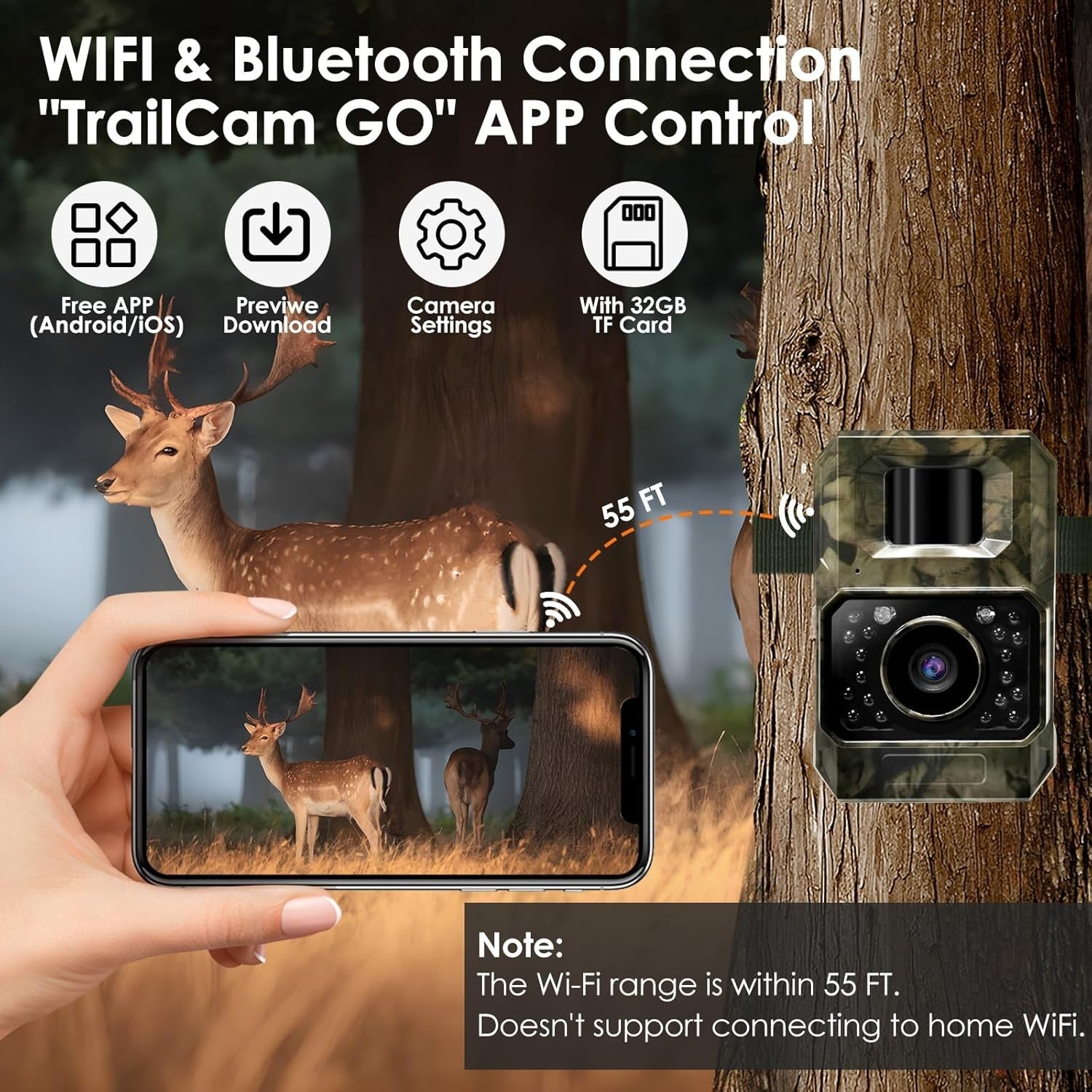 4K 64MP WiFi Trail Camera Night Vision Motion Activated Waterproof Cam
