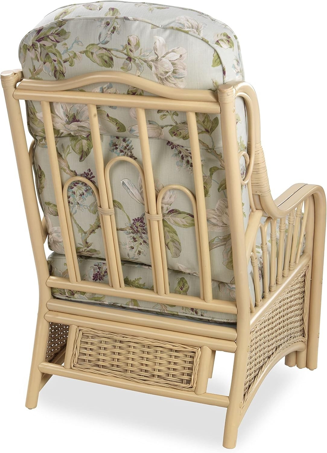Floral Rattan Conservatory Armchair Indoor Wicker Cane Chair Deep Cushion