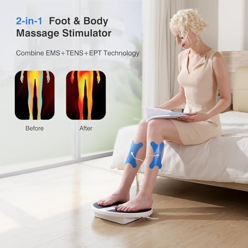 Cordless EMS TENS Foot Massager 10 Modes 20 Intensities Pain Relief White