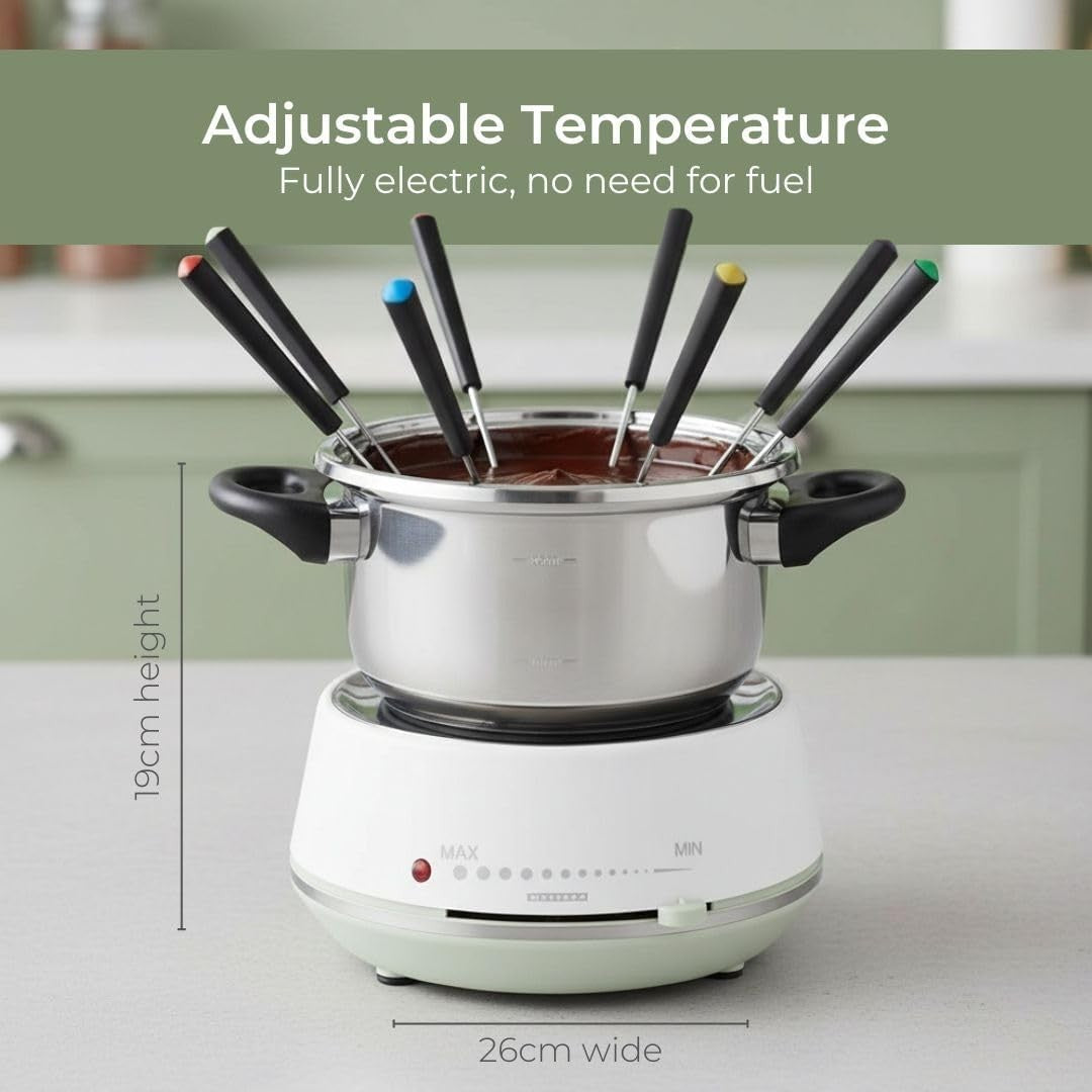 Electric Fondue Set 2L Stainless Steel Pot 8 Forks Rotating Tray
