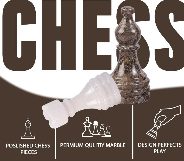 Luxury 10x10” Marble Chess Set – Oceanic Grey & White Stone Board + Pieces