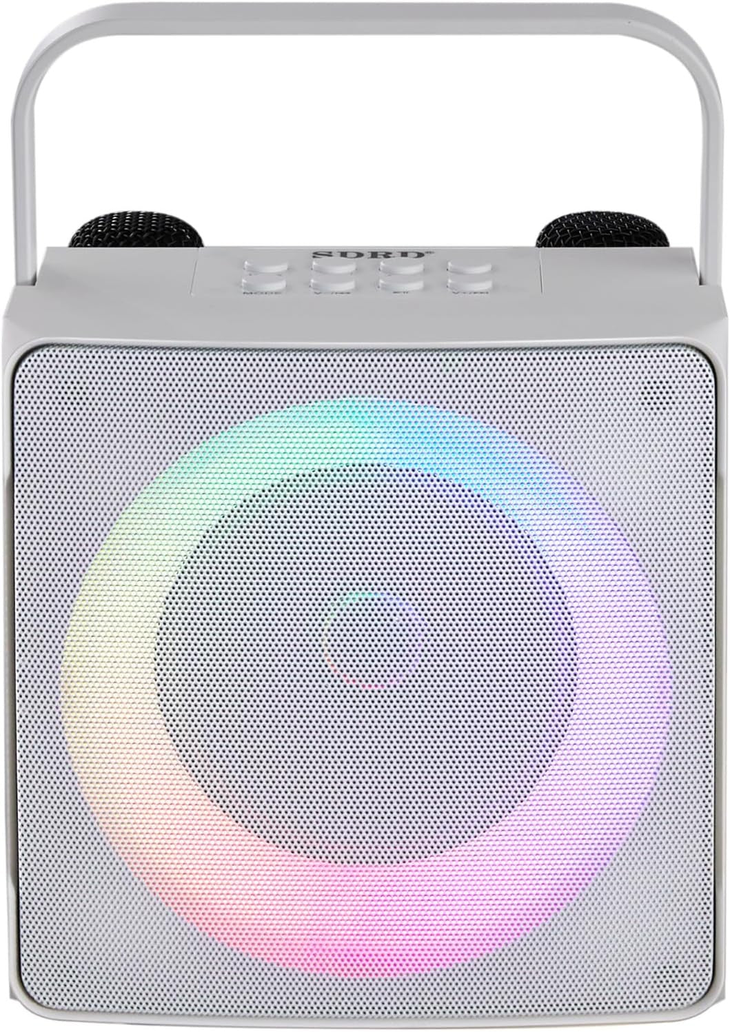 Bluetooth Karaoke Machine 2 Wireless Mics LED Lights White 16x13.5x22cm