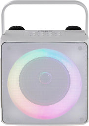 Bluetooth Karaoke Machine 2 Wireless Mics LED Lights White 16x13.5x22cm