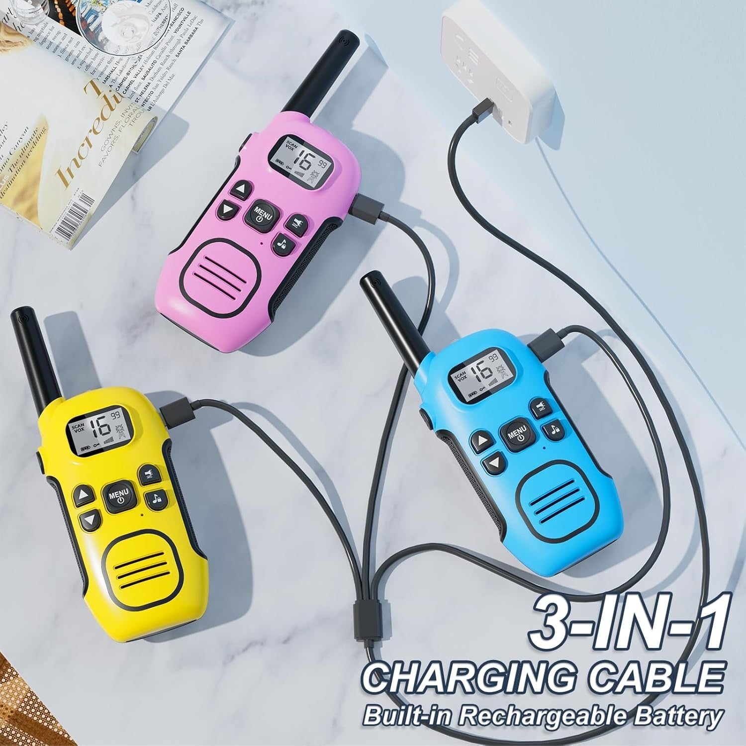 Long Range Walkie Talkies 2 Pack 16 Channel Rechargeable VOX Radio