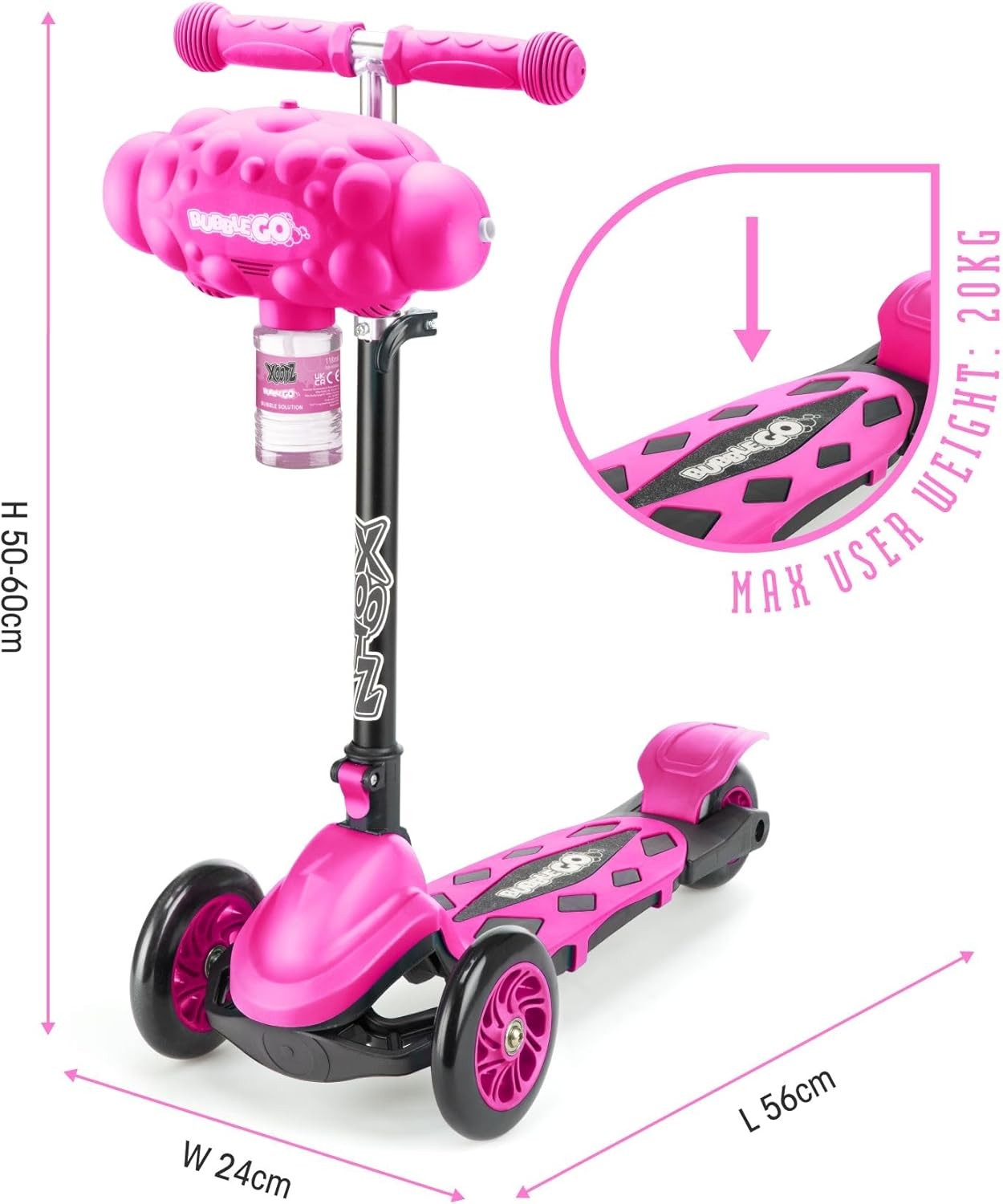 Kids 3 Wheel Bubble Scooter Foldable Tilt Turn Pink Age 3+