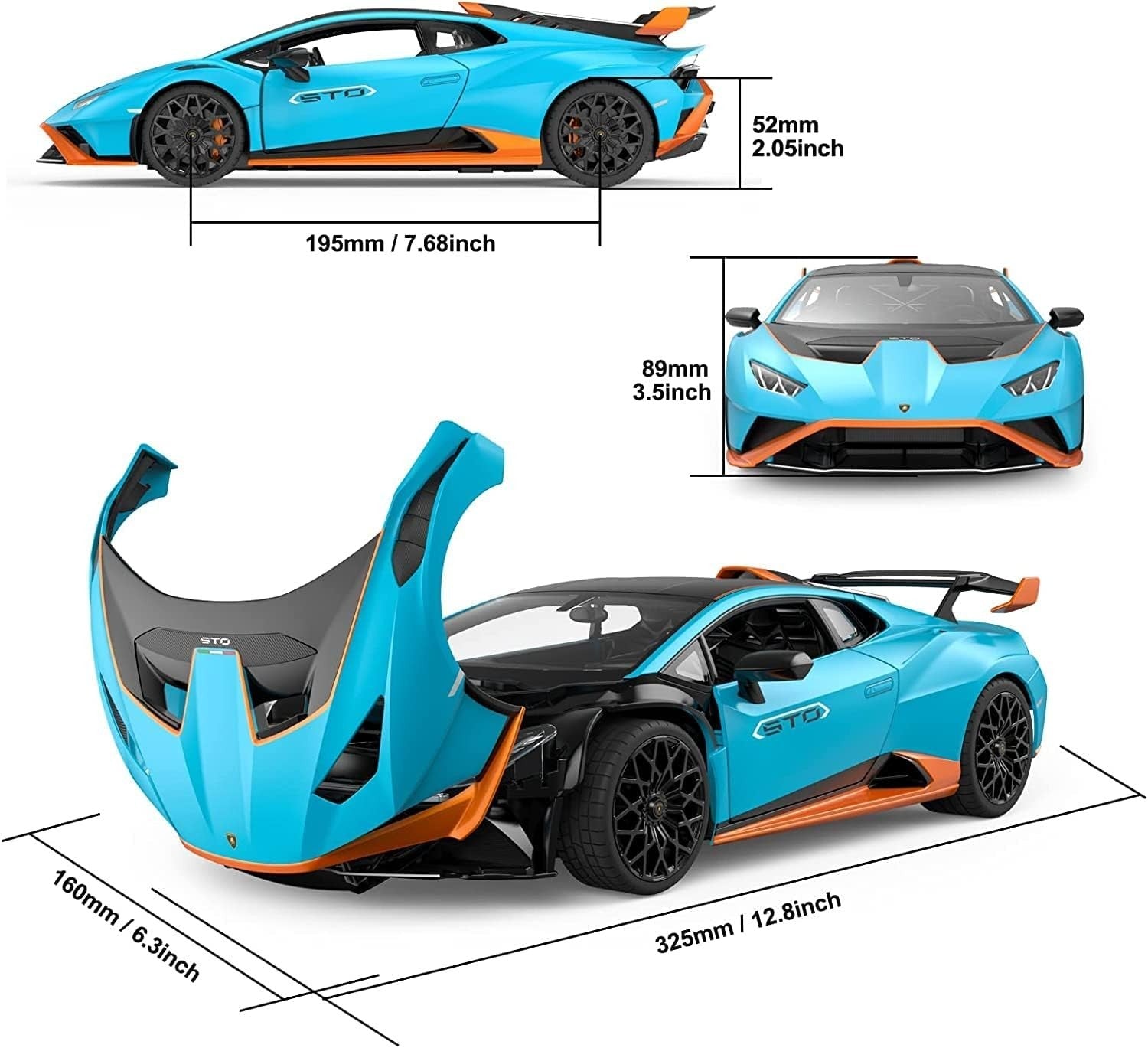 1:14 Blue RC Sports Car with LED Lights – Realistic Racing Toy for Kids & Adults