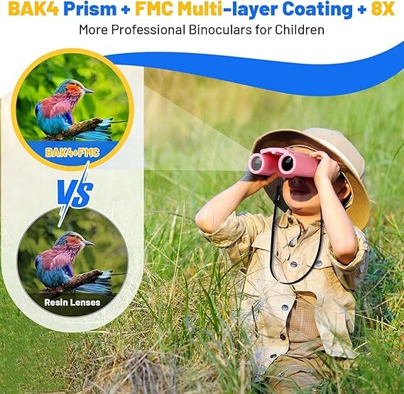 8x21 Kids Pink Binoculars HD Fixed Focus Outdoor Bird Watching Gift Toy