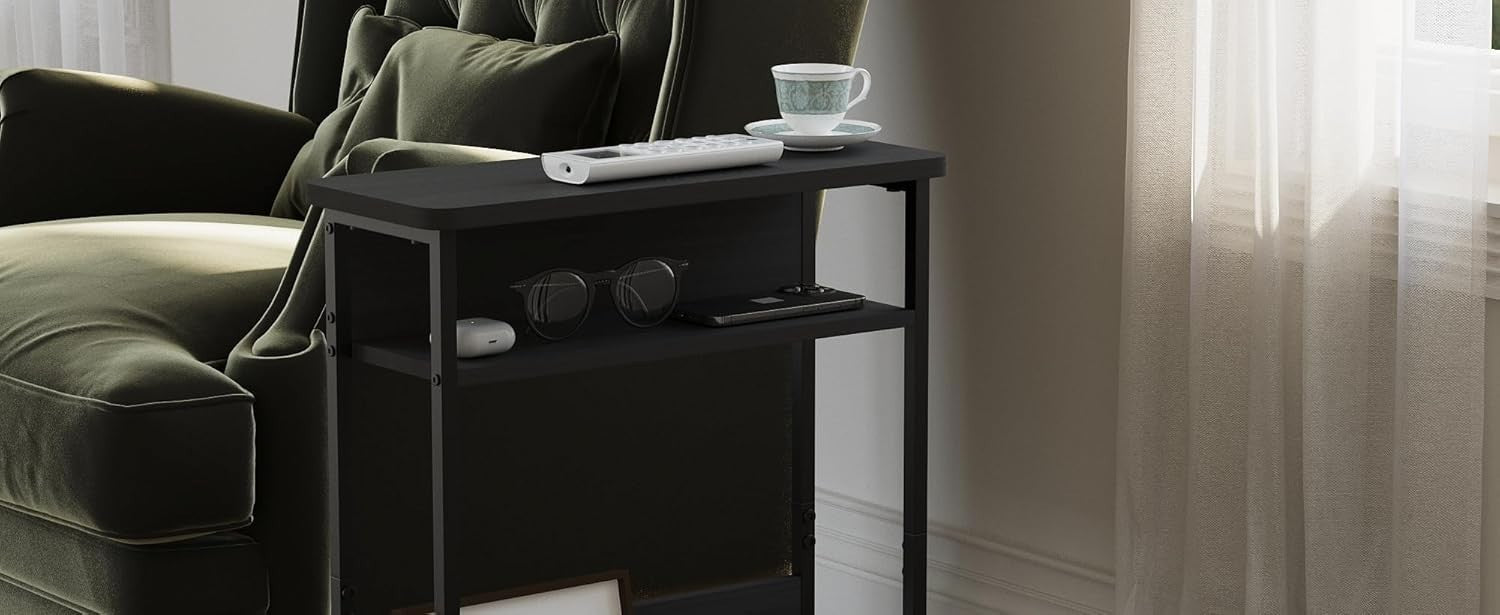 Slim 3-Tier Narrow Side Table with Storage Shelf 46x18x62.5cm Space-Saving