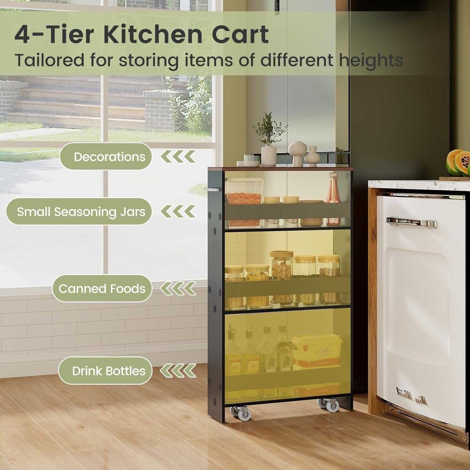 4 Tier Slim Storage Trolley Rolling Kitchen Cart Narrow Shelf Organizer