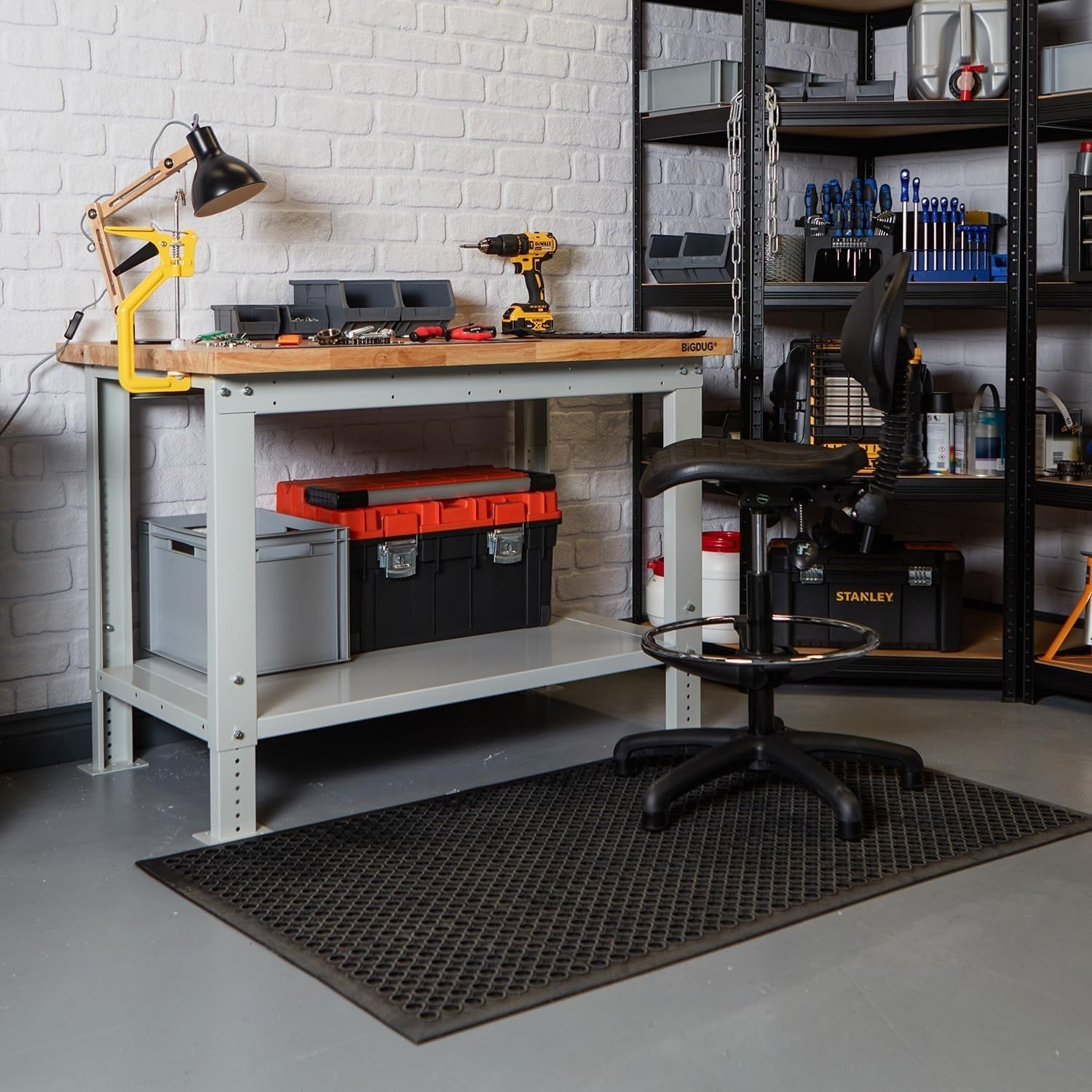 Adjustable Heavy Duty Workbench 600kg Wood Top with Shelf 1215mm x 600mm