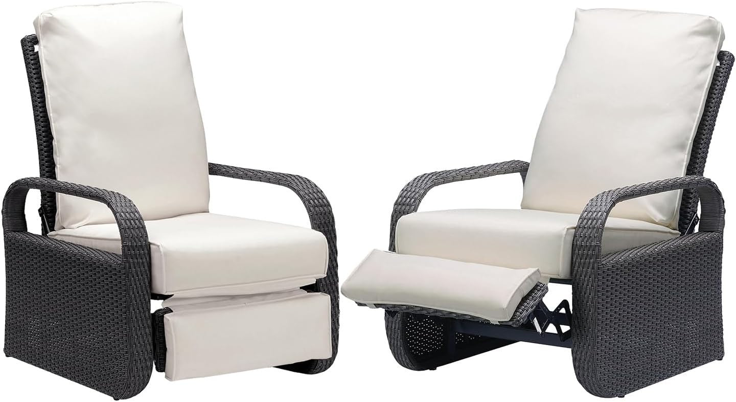 Adjustable Recliner Garden Chair Set Outdoor Rattan Patio Furniture Cushioned