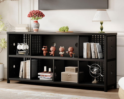 Black 8 Cube Wooden Bookcase Storage Shelf Cabinet Industrial Style 160x34x76cm