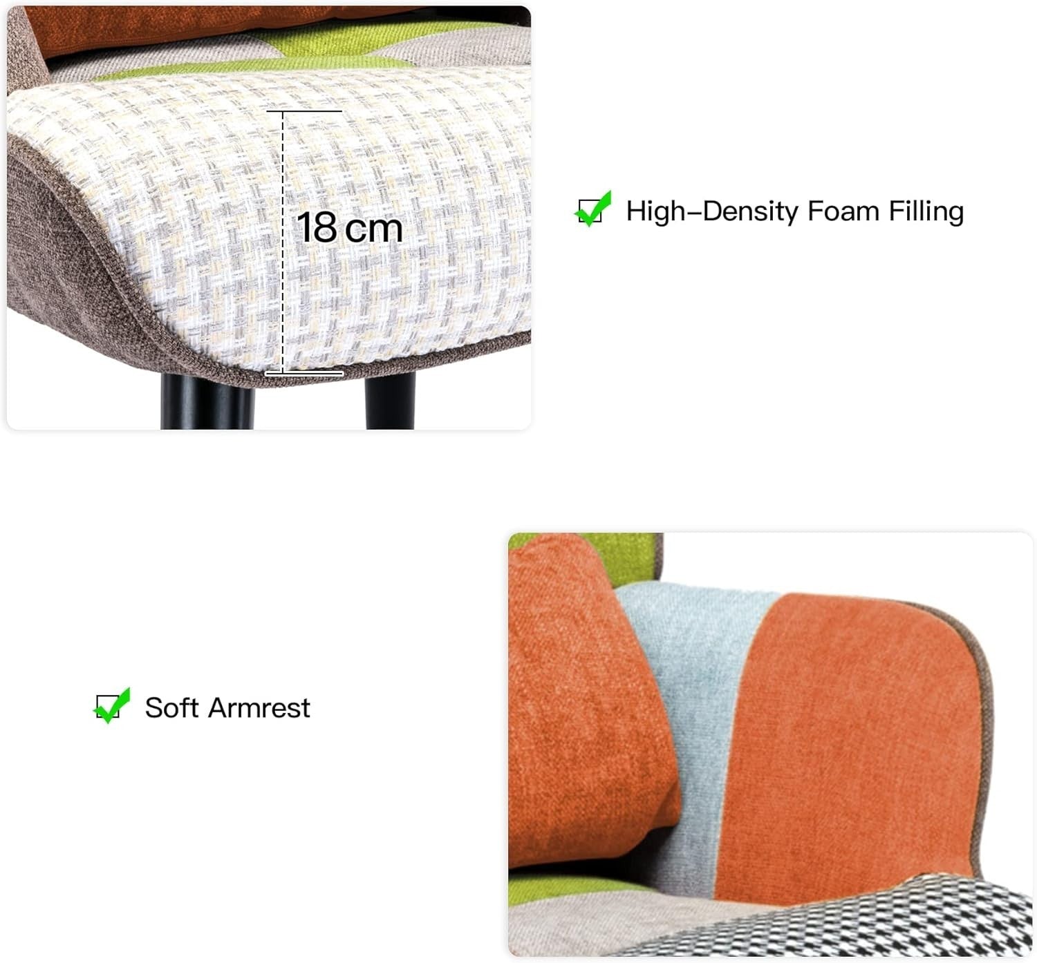 High Back Patchwork Armchair w/ Footstool Reading Lounge Chair