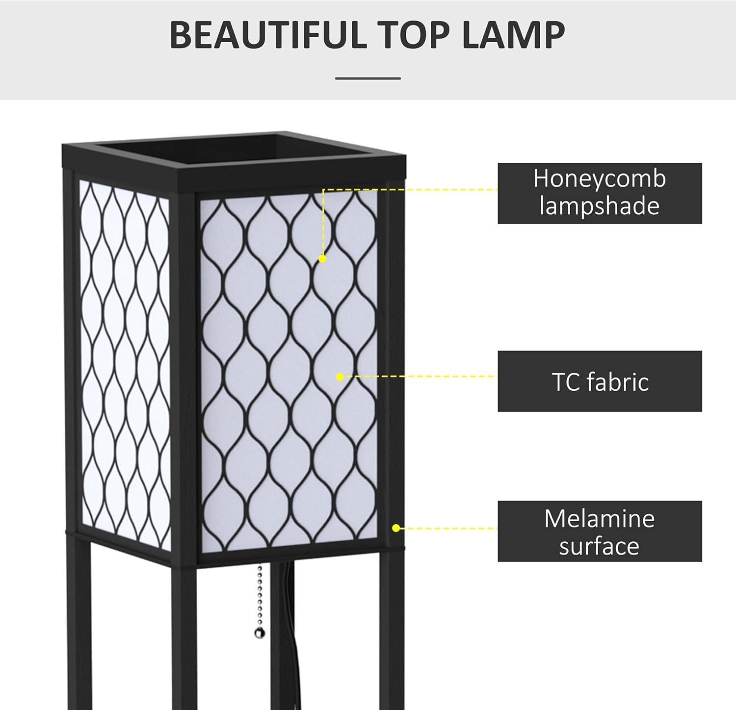 Floor Lamp with Shelves Tall Standing Light Fabric Shade Storage
