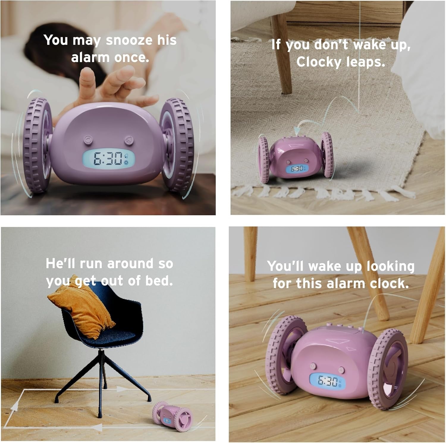 Runaway Alarm Clock on Wheels Extra Loud Heavy Sleeper Rolling Jumping