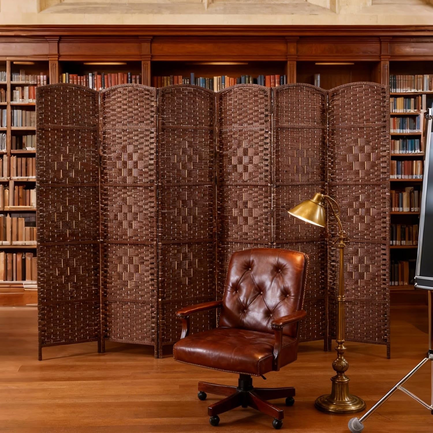 Brown 6 Panel Wicker Folding Room Divider Handwoven Privacy Screen 170cm