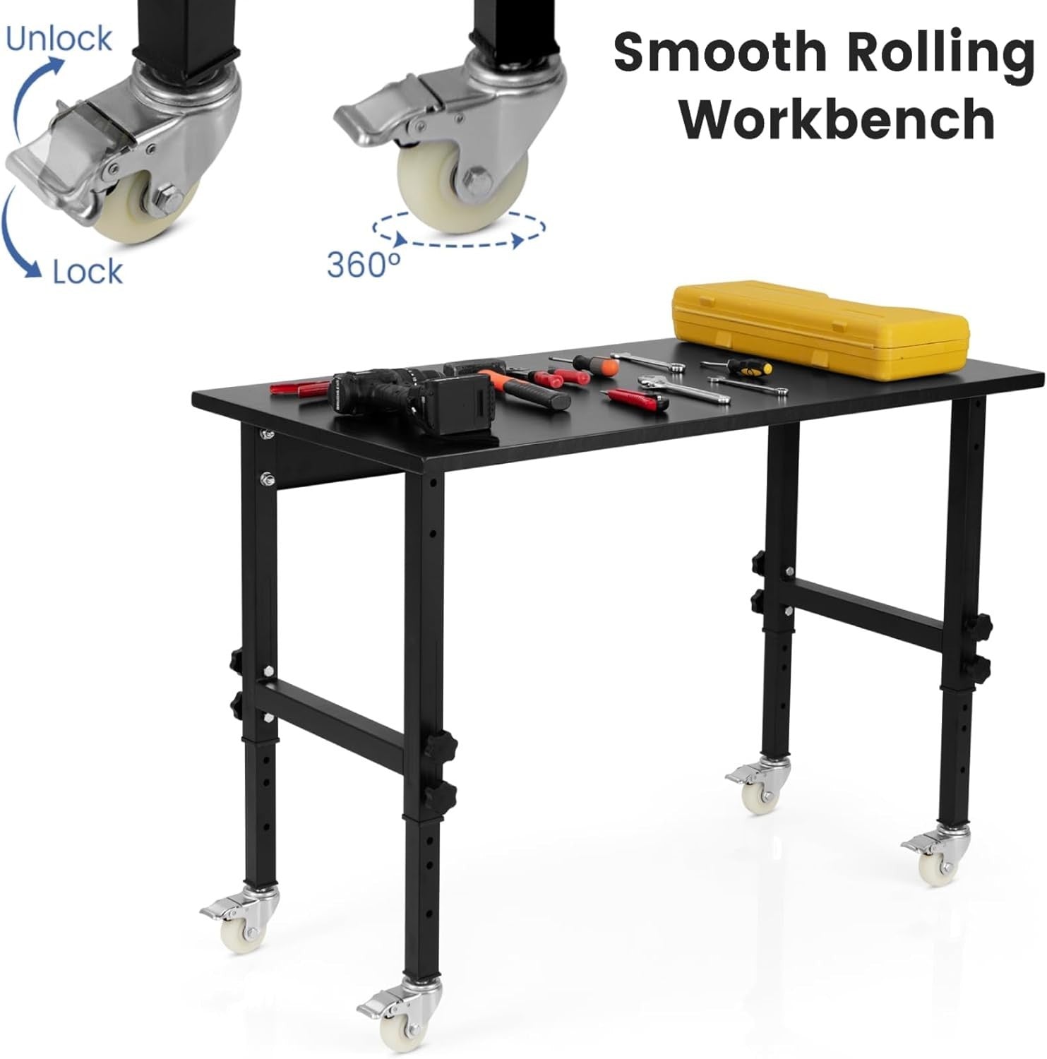 Adjustable Bamboo Workbench 500kg Heavy Duty Table 10 Heights with Lockable