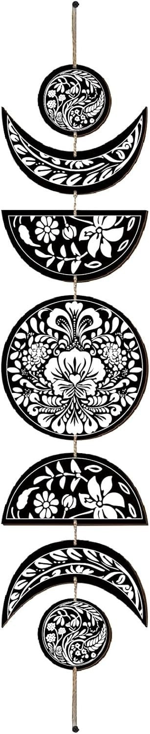 Moon Phase Wall Decor Wooden Boho 7-Piece Hanging Art