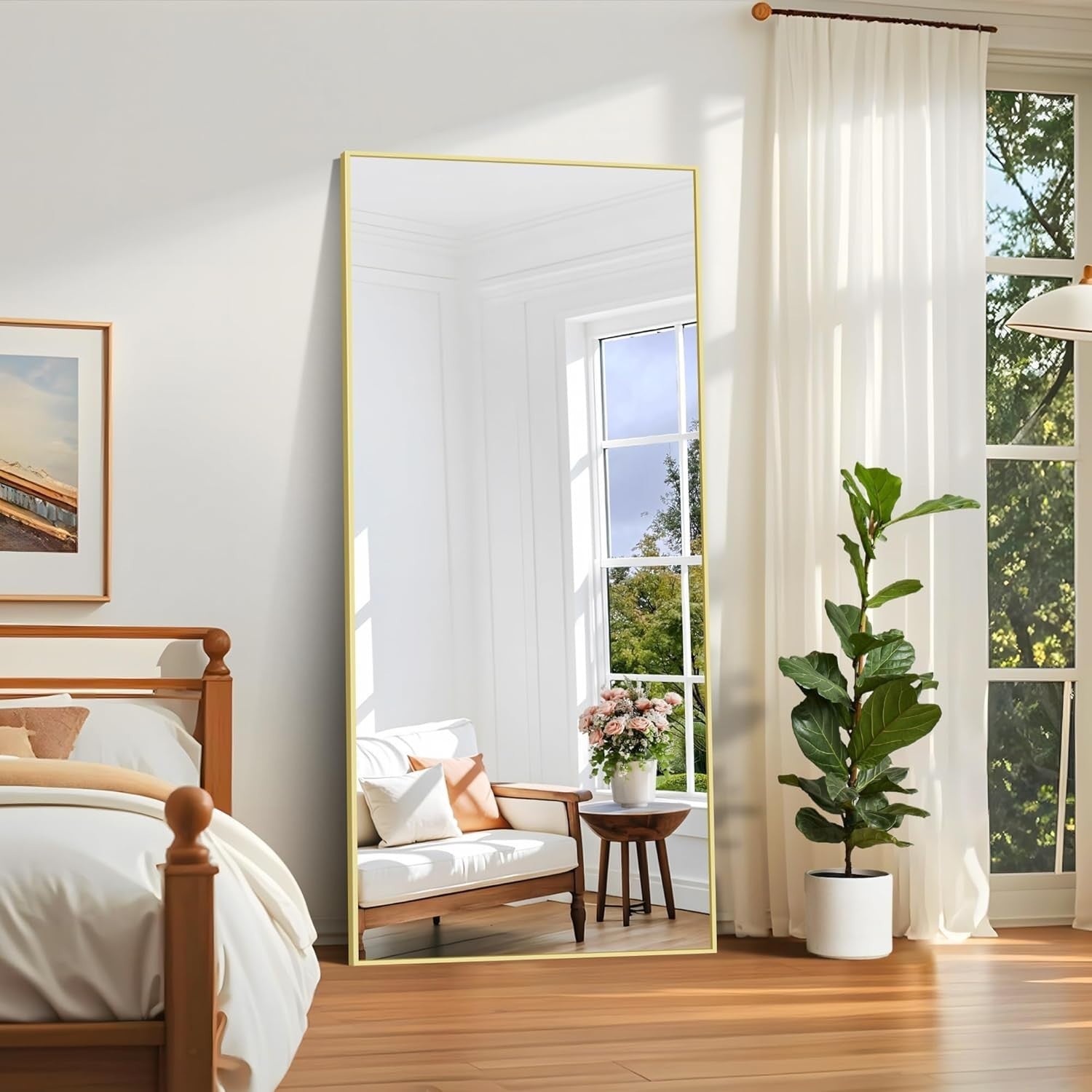 Large Full Length Gold Mirror 192x85cm Aluminium Frame Standing Wall Mount
