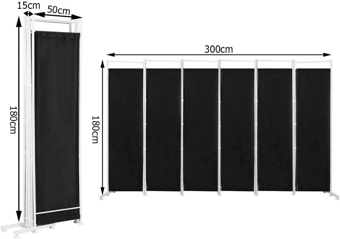 6 Panel Black Folding Room Divider Privacy Screen Freestanding Partition 180cm
