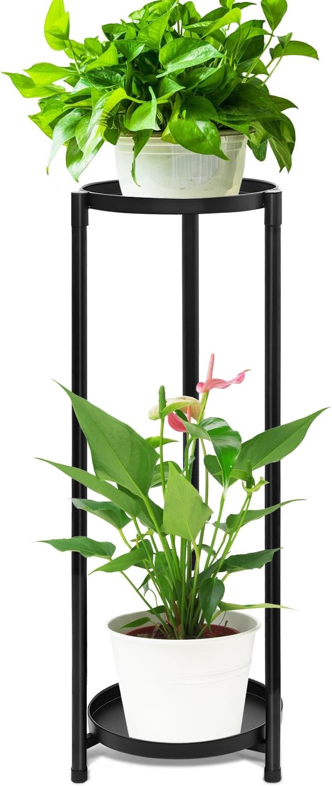 2 Tier Black Metal Plant Stand Indoor Outdoor Tall Flower Pot Display Rack