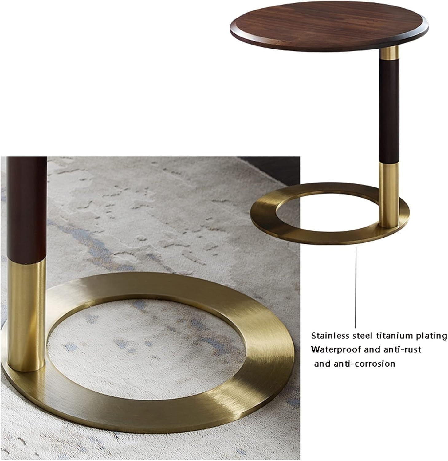 Luxury Walnut Side Table 500x500mm | U-Shape Coffee Sofa Table Silver Base
