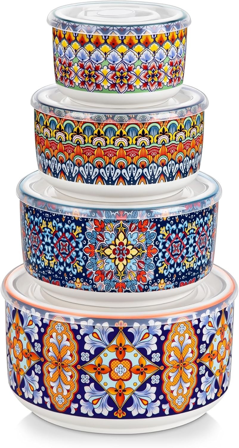 Bohemian 4-Piece Ceramic Nesting Mixing Bowls Set 60/36/20/10oz