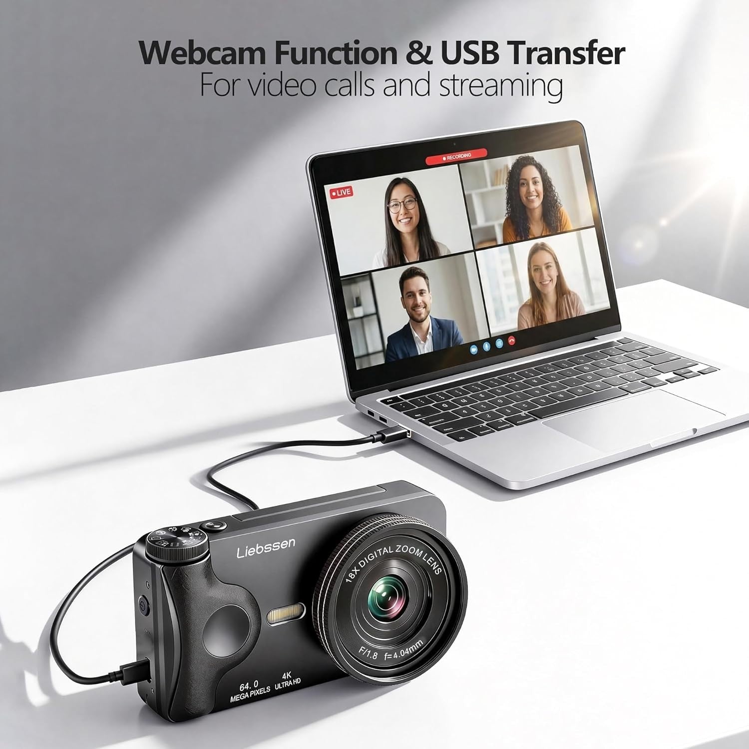 4K 64MP Digital Camera Flip Screen Autofocus Vlogging Camera 32GB Kit